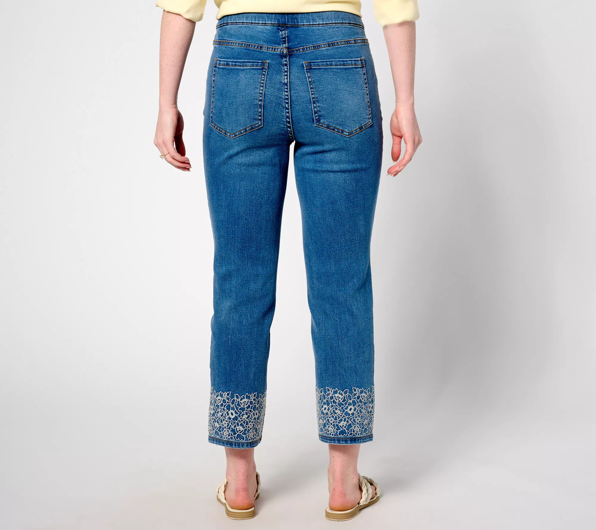 "As Is" Isaac Mizrahi Live! Regular True Denim Straight Jeans Embroider