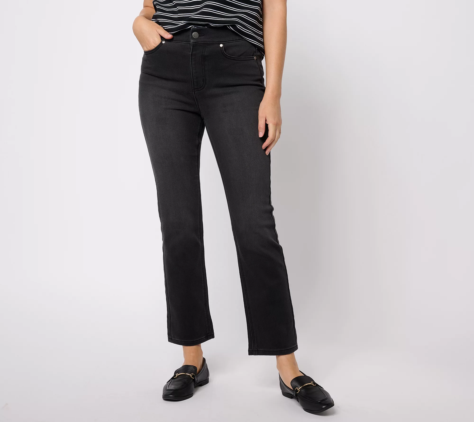 "As Is" Isaac Mizrahi Live! Tall Black Denim Pull On Straight Jeans