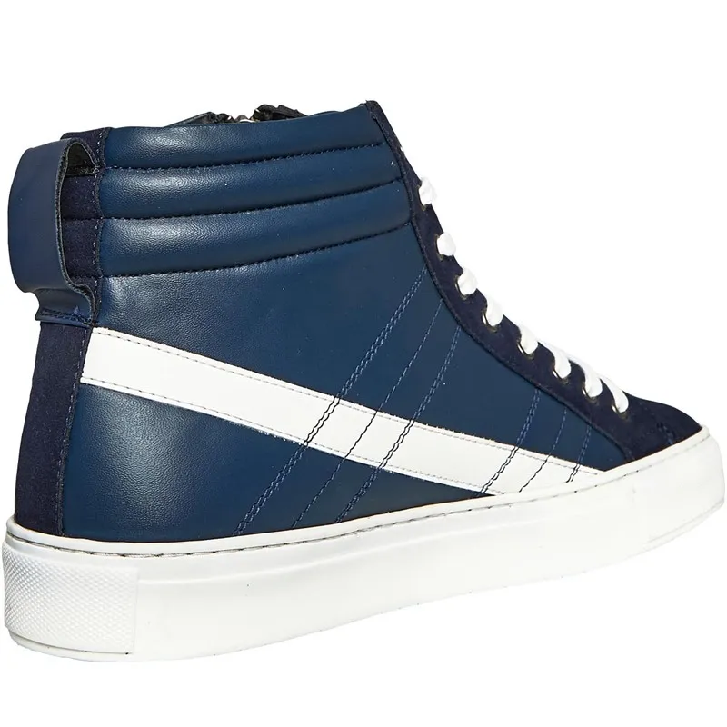 883 Police Mens Ryder High Top Trainers Navy/White