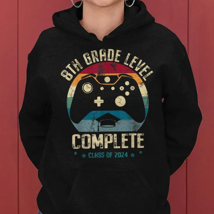 8Th Grade Level Complete Gamer Class Of 2024 Graduation Boy Women Hoodie