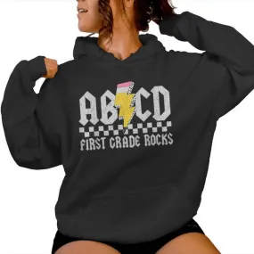 Abcd First Grade Rocks Back To School 1St Grade Teacher Women Hoodie