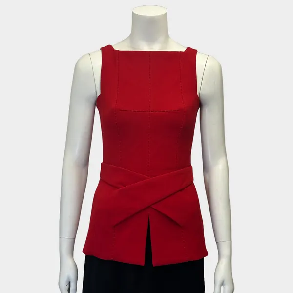 Amanda Wakeley red viscose sleeveless belted top