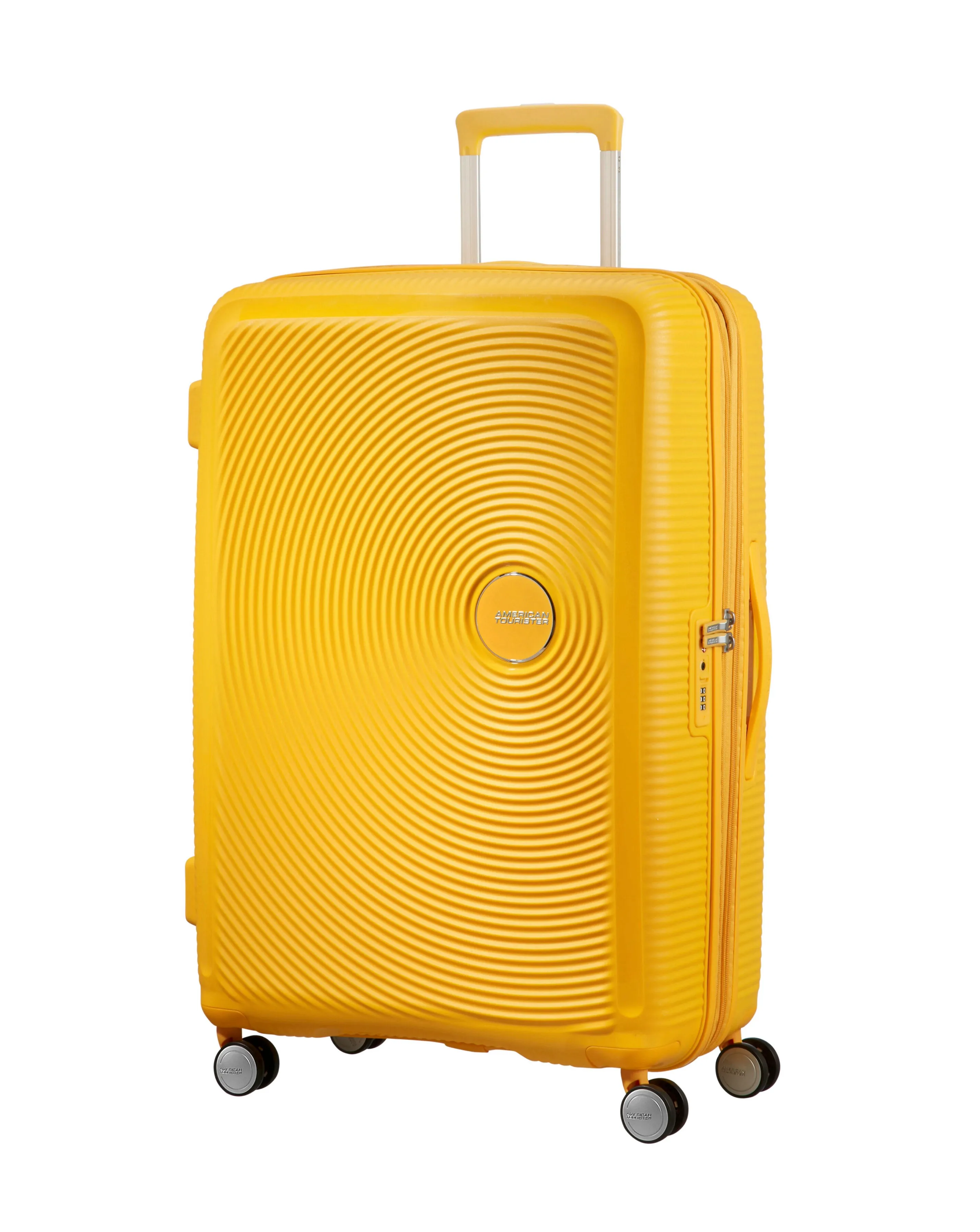 American Tourister Soundbox Spinner 77cm Large Suitcase Golden Yellow | Simply Be