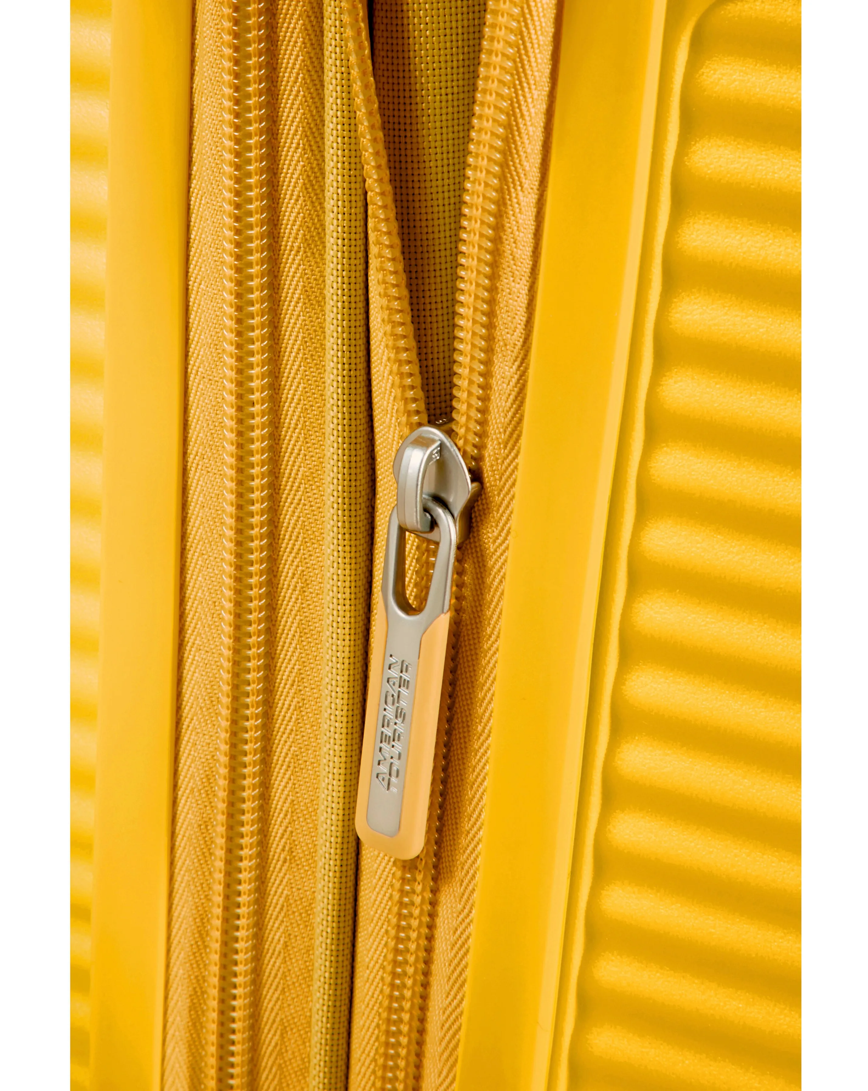 American Tourister Soundbox Spinner 77cm Large Suitcase Golden Yellow | Simply Be