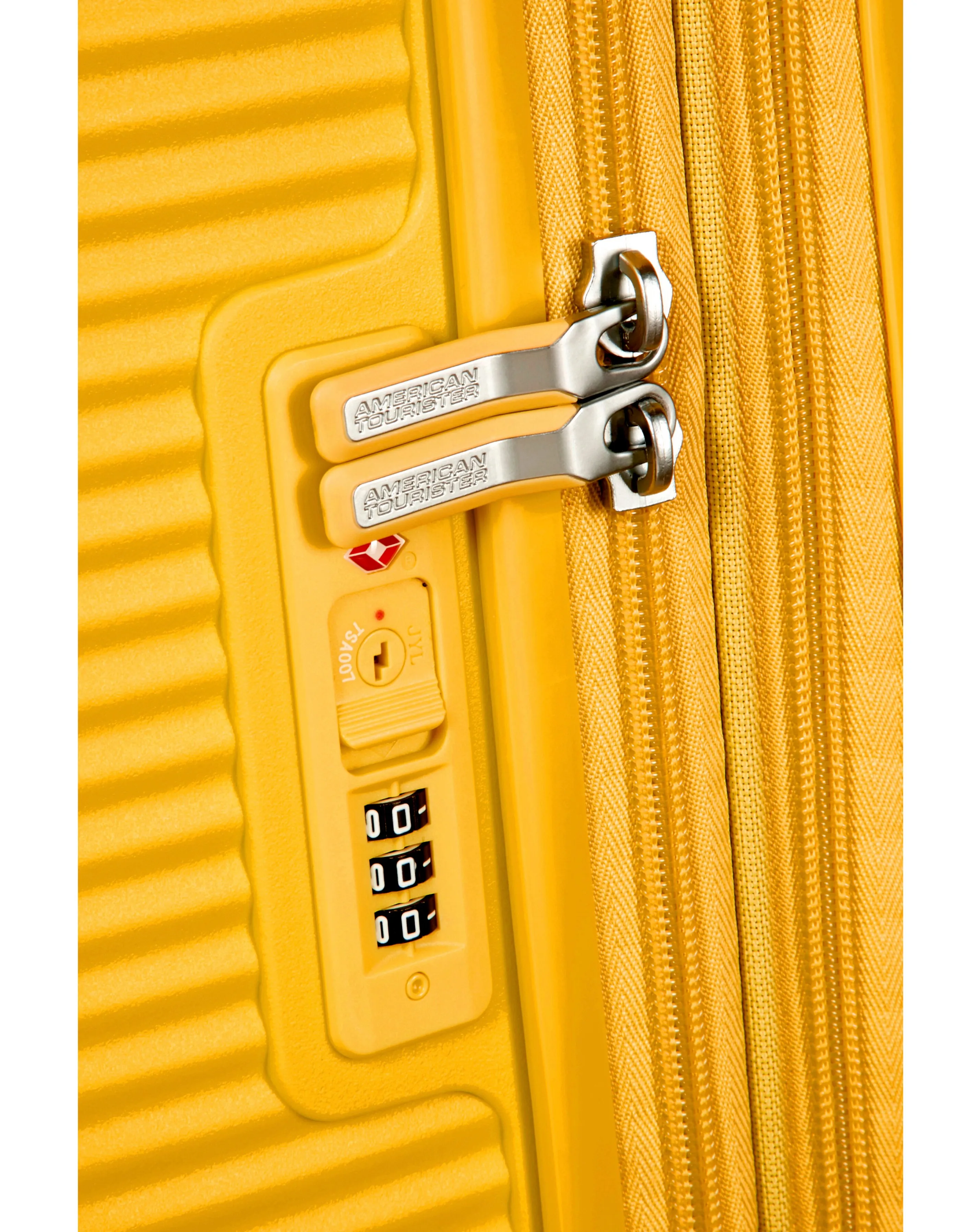 American Tourister Soundbox Spinner 77cm Large Suitcase Golden Yellow | Simply Be