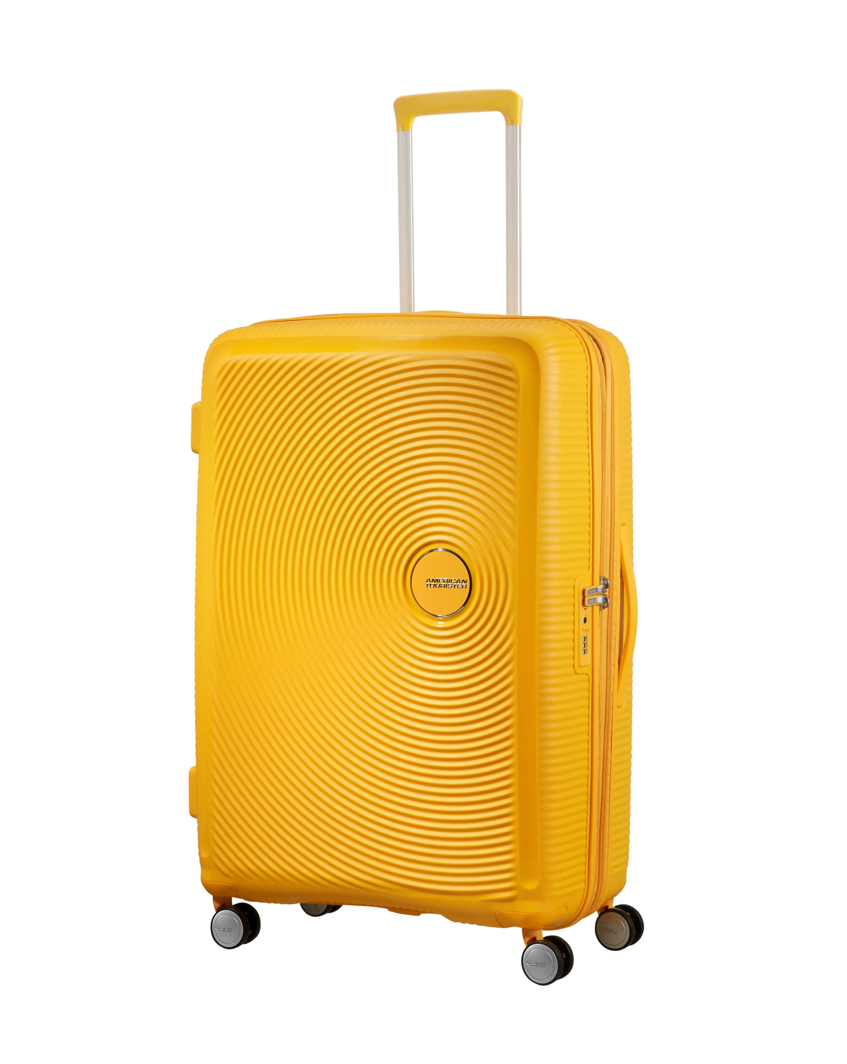 American Tourister Soundbox Spinner 77cm Large Suitcase Golden Yellow | Simply Be