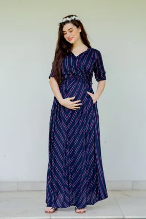 Anchor Striped Maternity & Nursing Wrap Dress