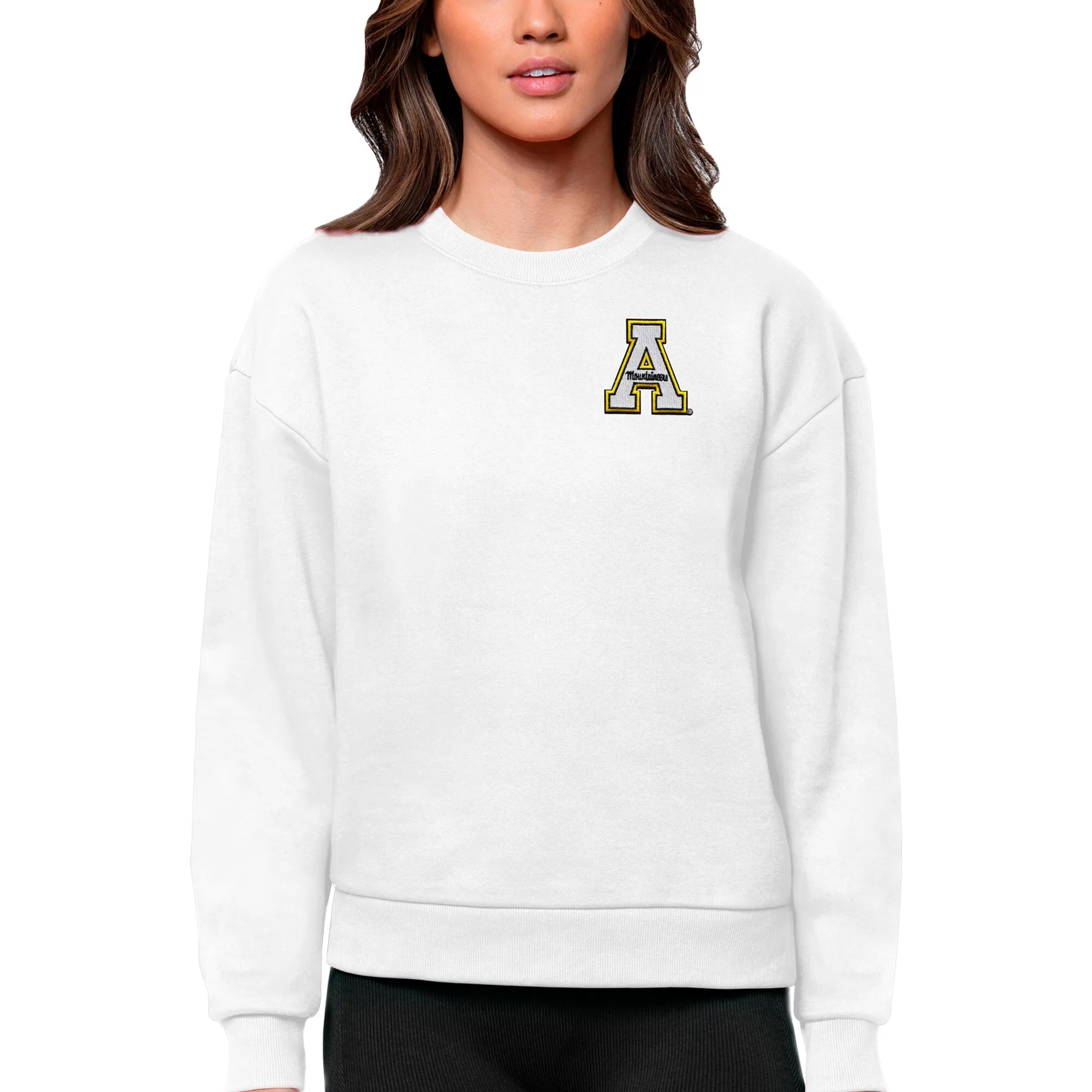 Antigua Appalachian State Mountaineers Women's White Logo Victory Crewneck Pullover Sweatshirt