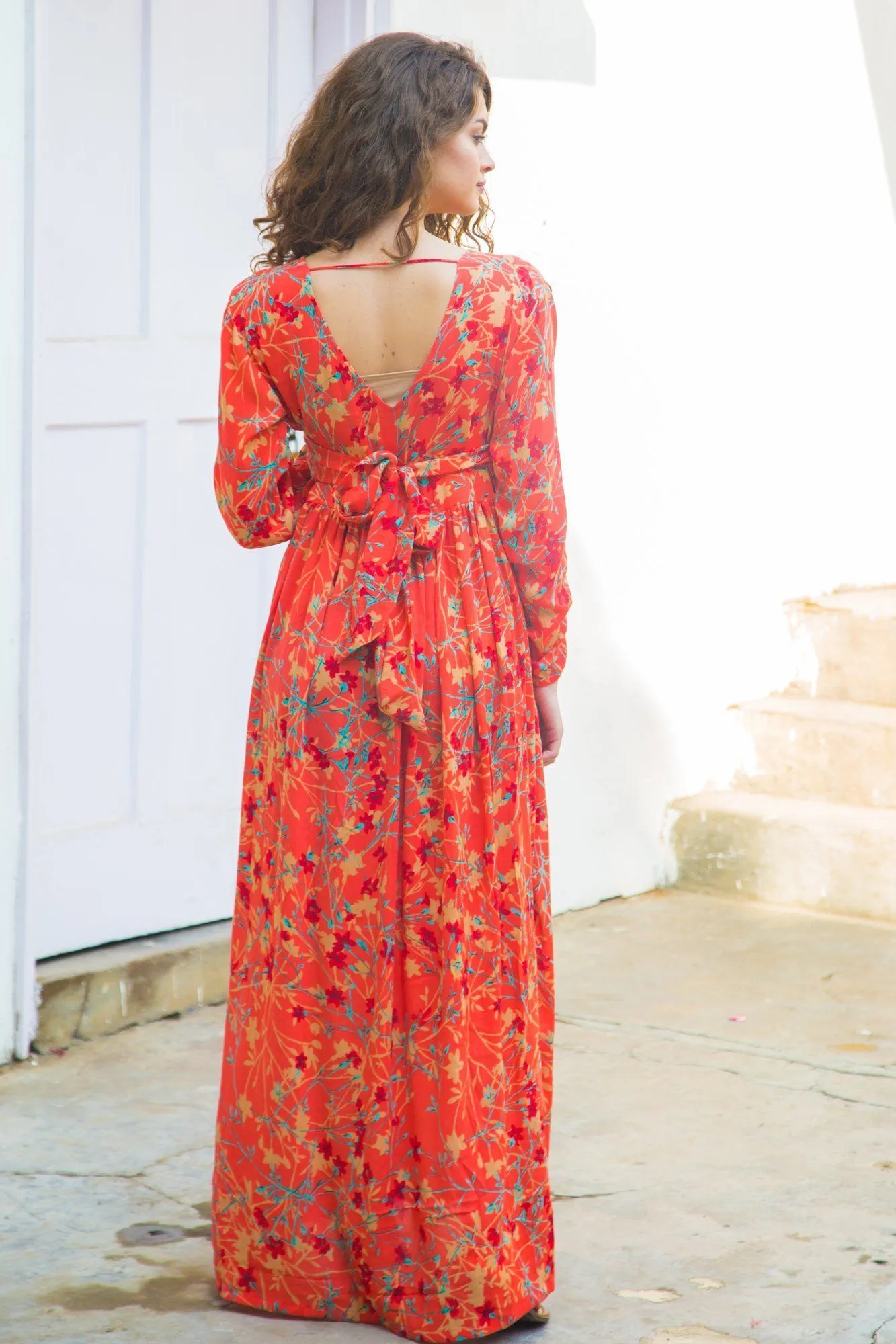 Apricot Floral Nursing Wrap Dress