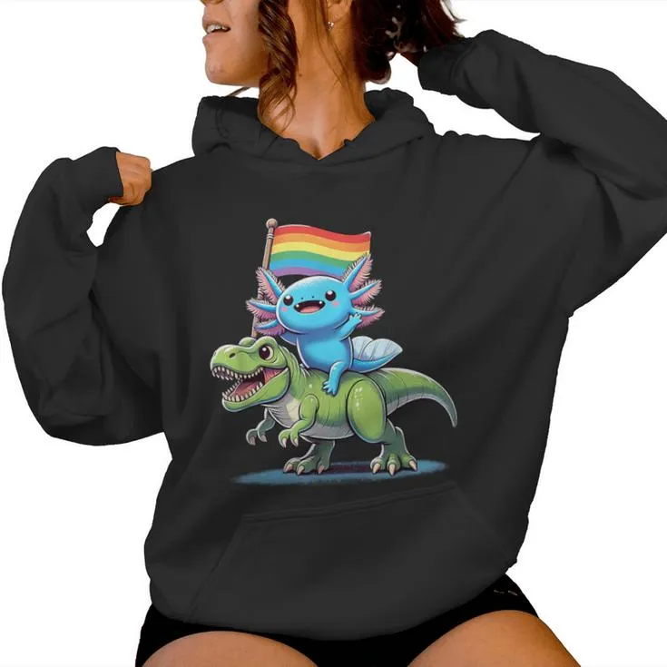 Axolotl Dinosaur Rainbow Flag Pride Gay Lesbian Proud Ally Women Hoodie