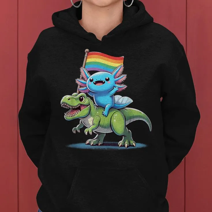 Axolotl Dinosaur Rainbow Flag Pride Gay Lesbian Proud Ally Women Hoodie