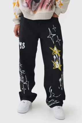 Baggy Rigid Graffiti Printed Jeans