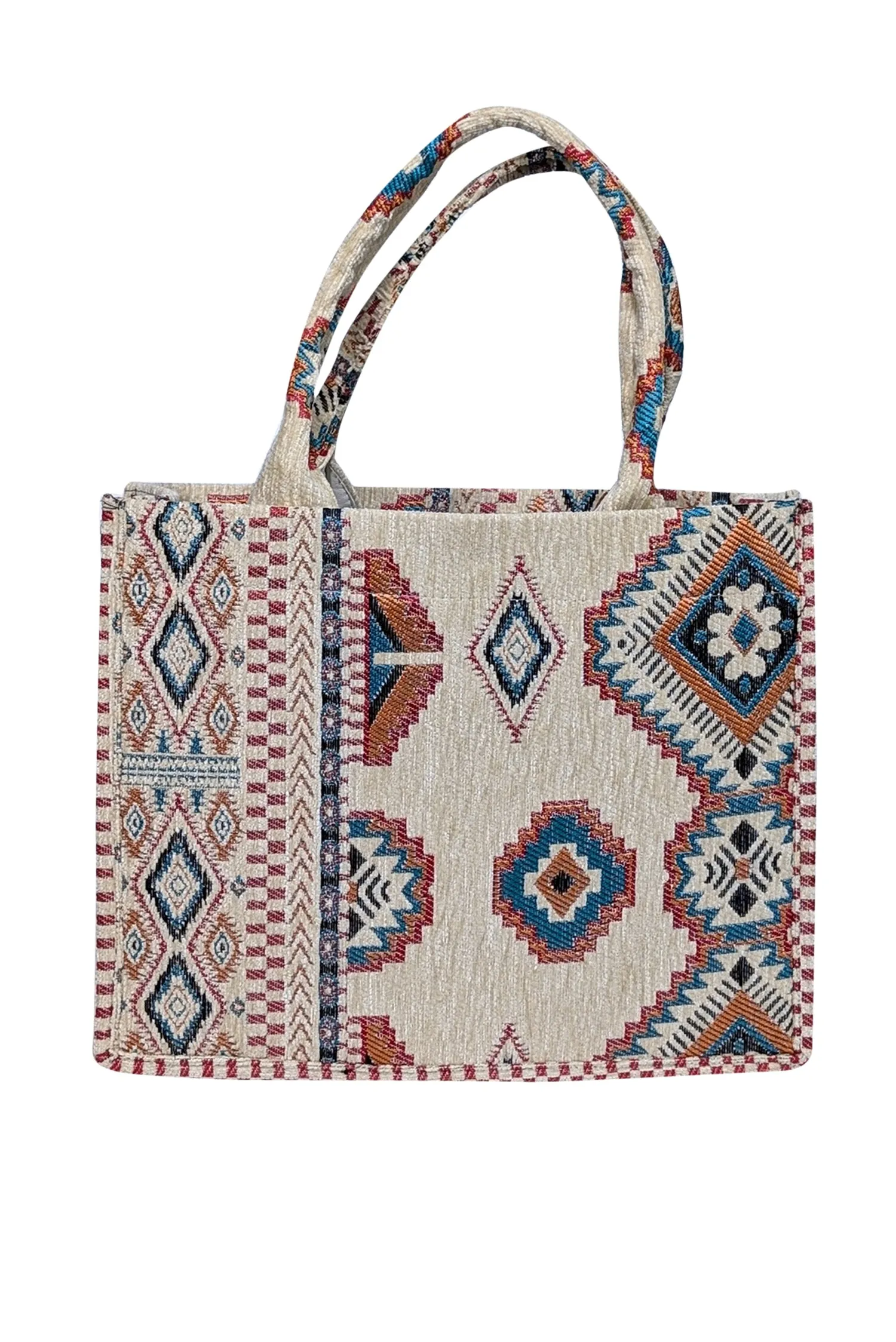 Baggyz - Cream, Teal, Red, & Orange Print Tapestry Tote