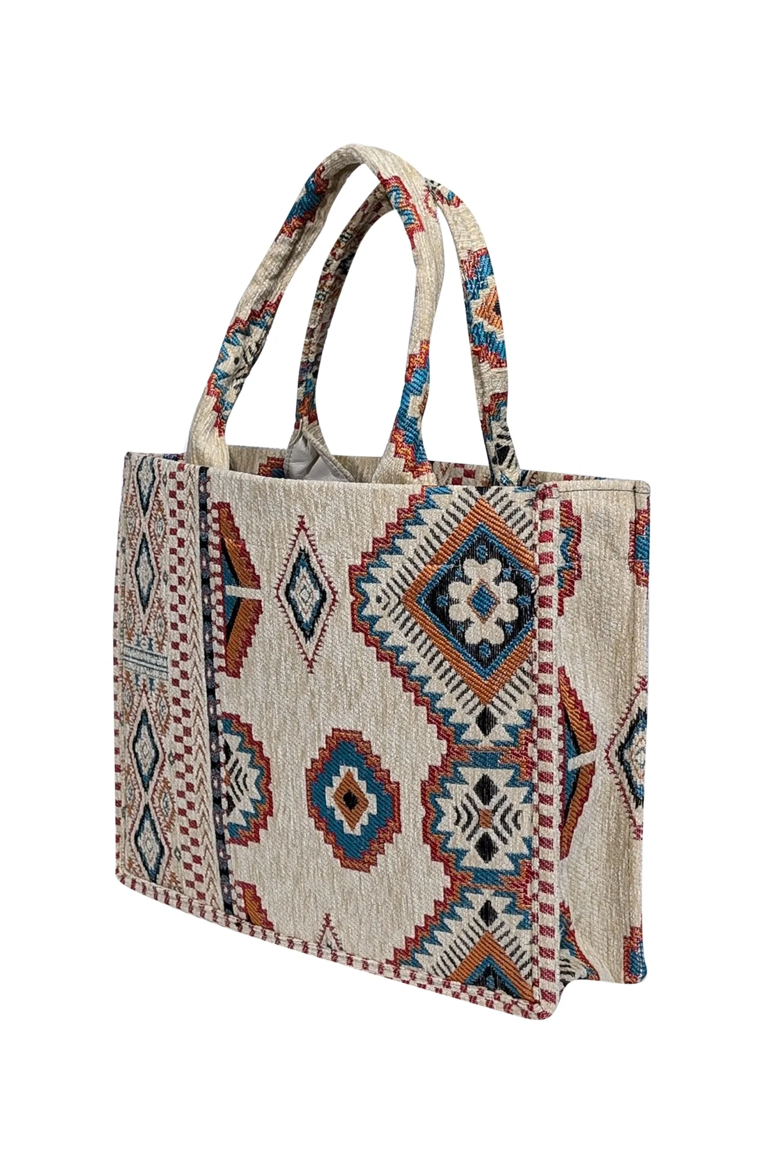 Baggyz - Cream, Teal, Red, & Orange Print Tapestry Tote