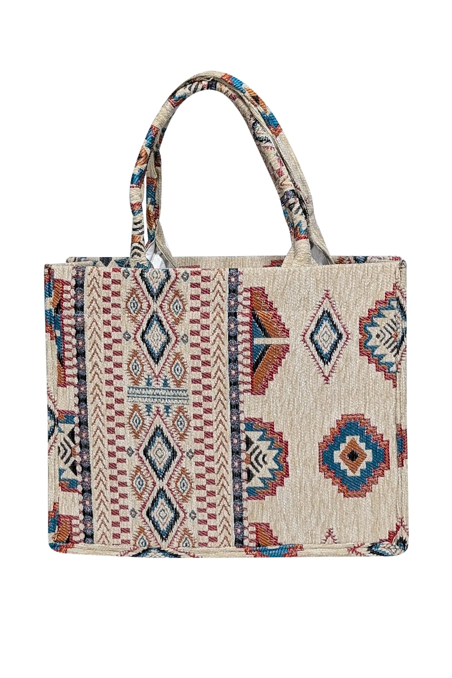 Baggyz - Cream, Teal, Red, & Orange Print Tapestry Tote