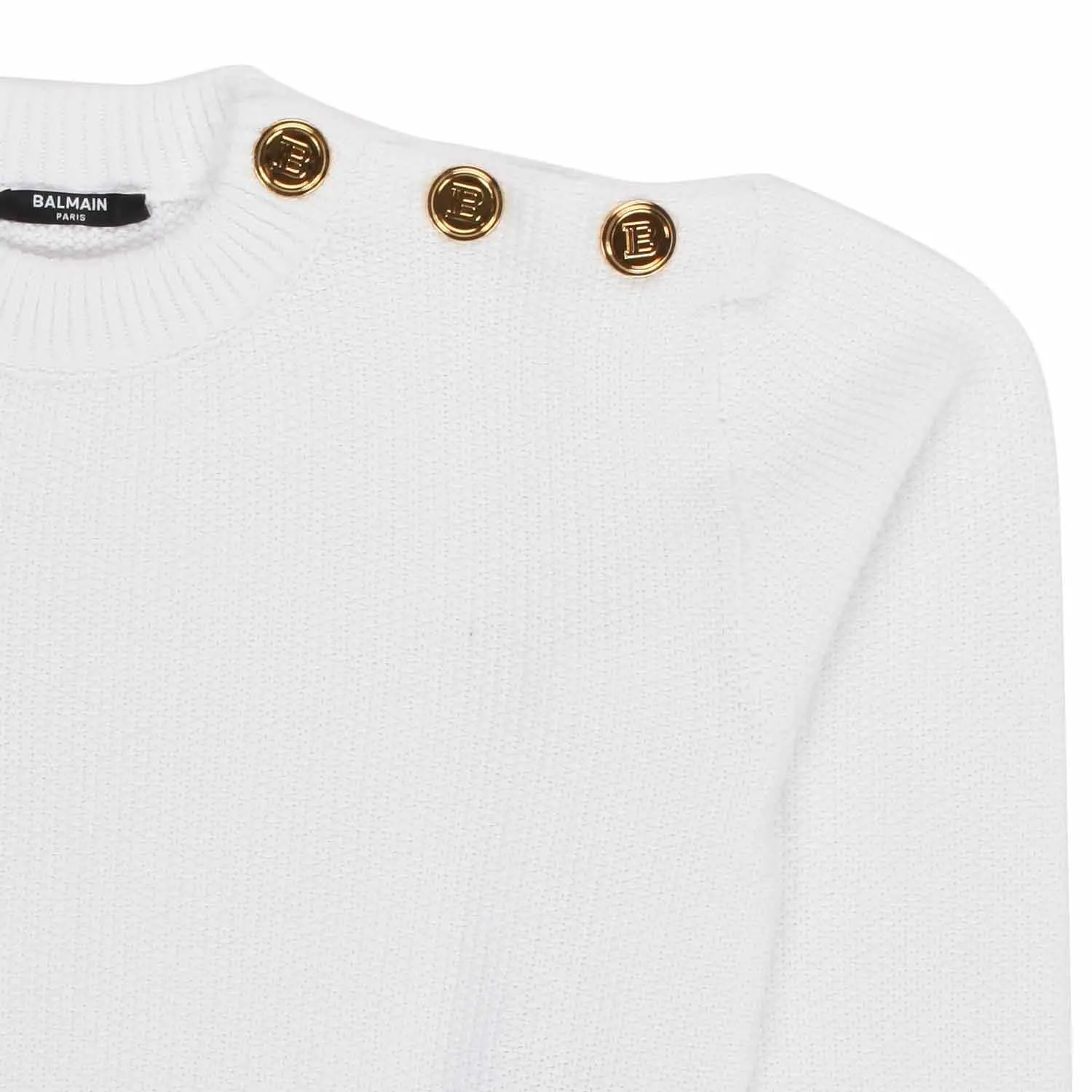 Balmain White Pullover With Gold Buttons For Teen Girl