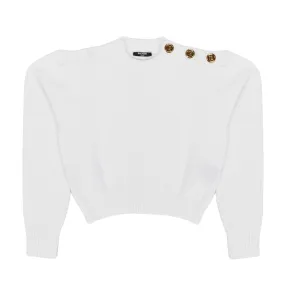 Balmain White Pullover With Gold Buttons For Teen Girl