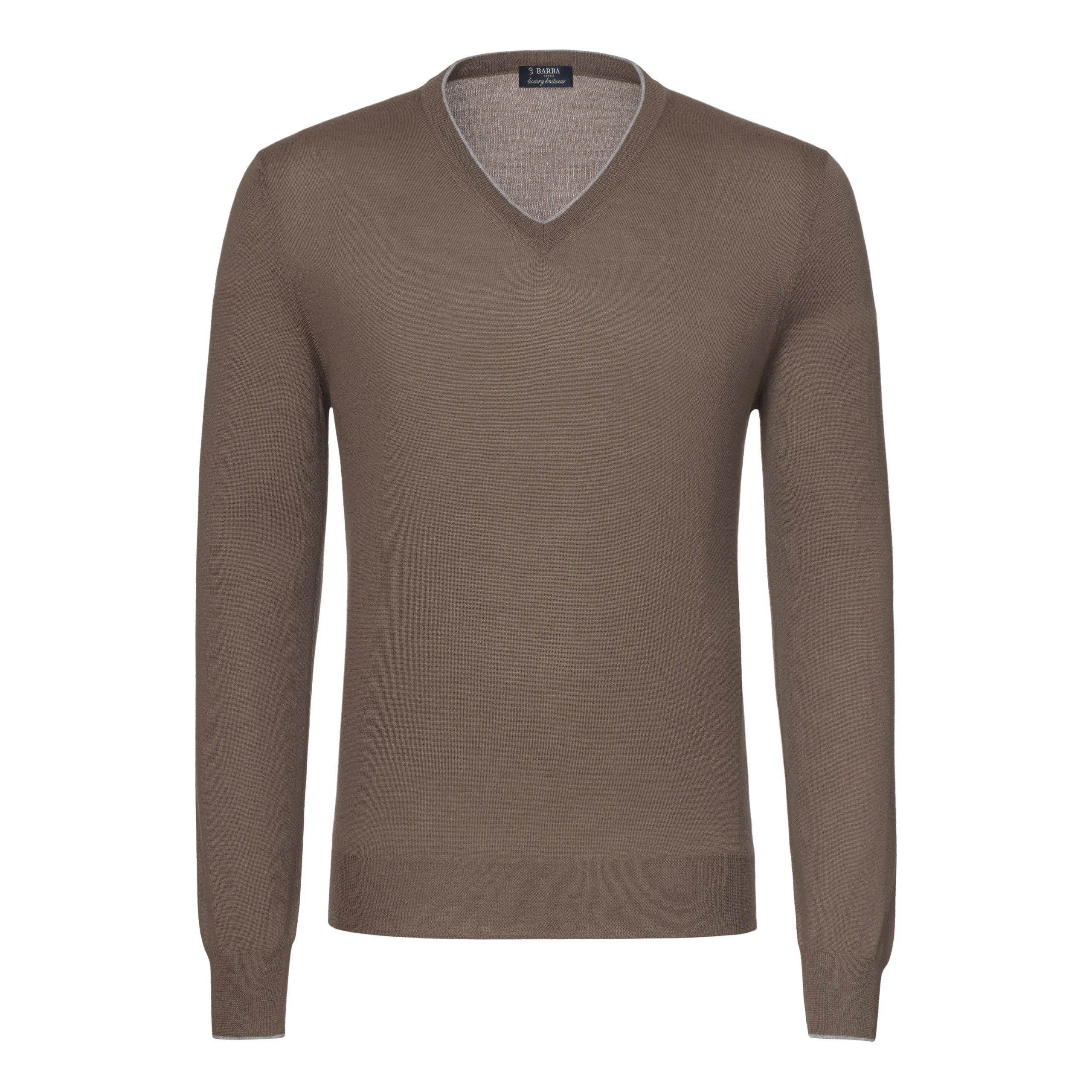  Barba Napoli V-Neck Virgin Wool Pullover in Coffee Brown