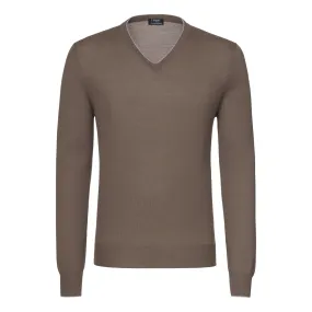  Barba Napoli V-Neck Virgin Wool Pullover in Coffee Brown