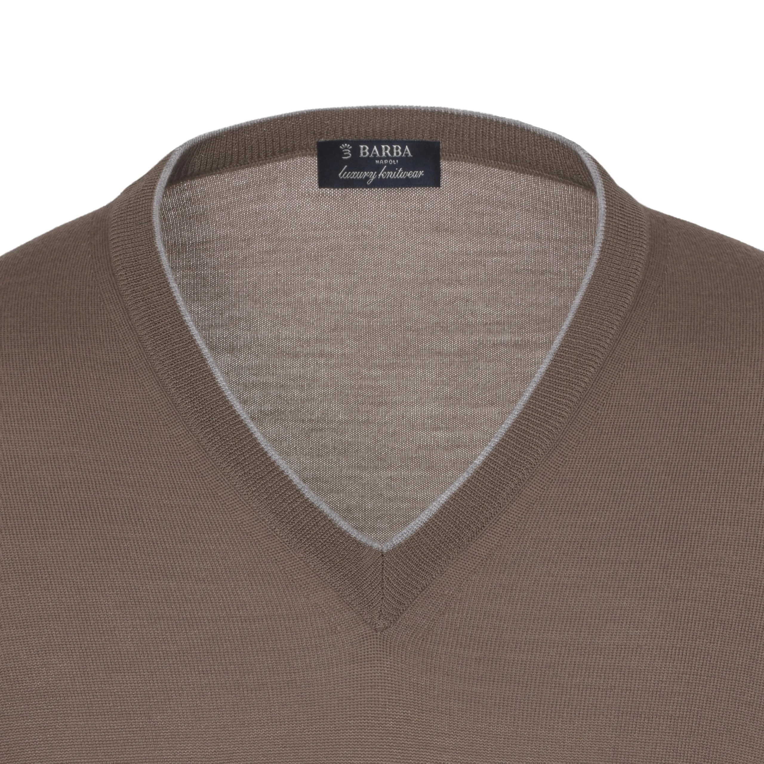  Barba Napoli V-Neck Virgin Wool Pullover in Coffee Brown