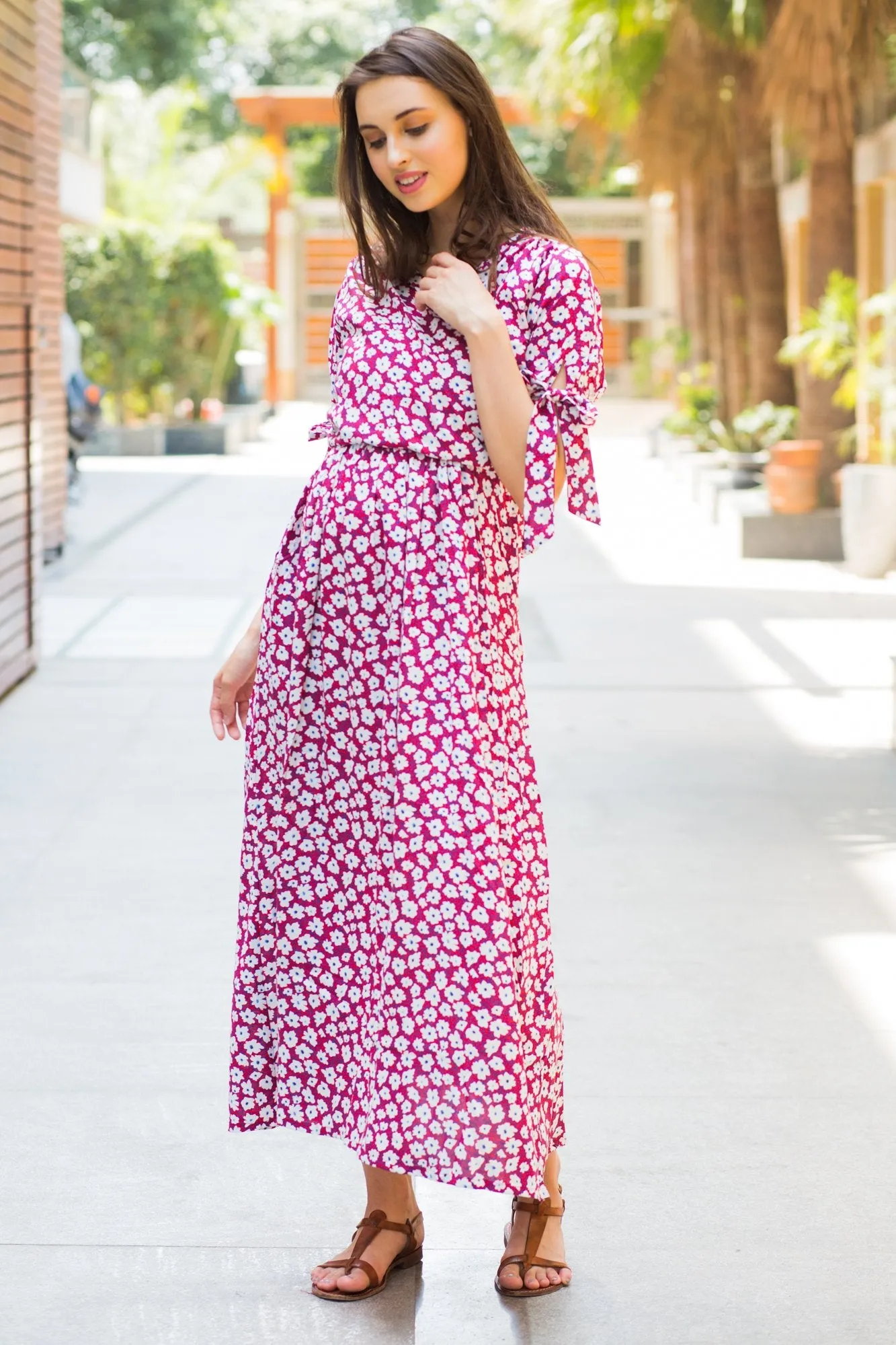 Berry Floral Maternity & Nursing Wrap Midi Dress