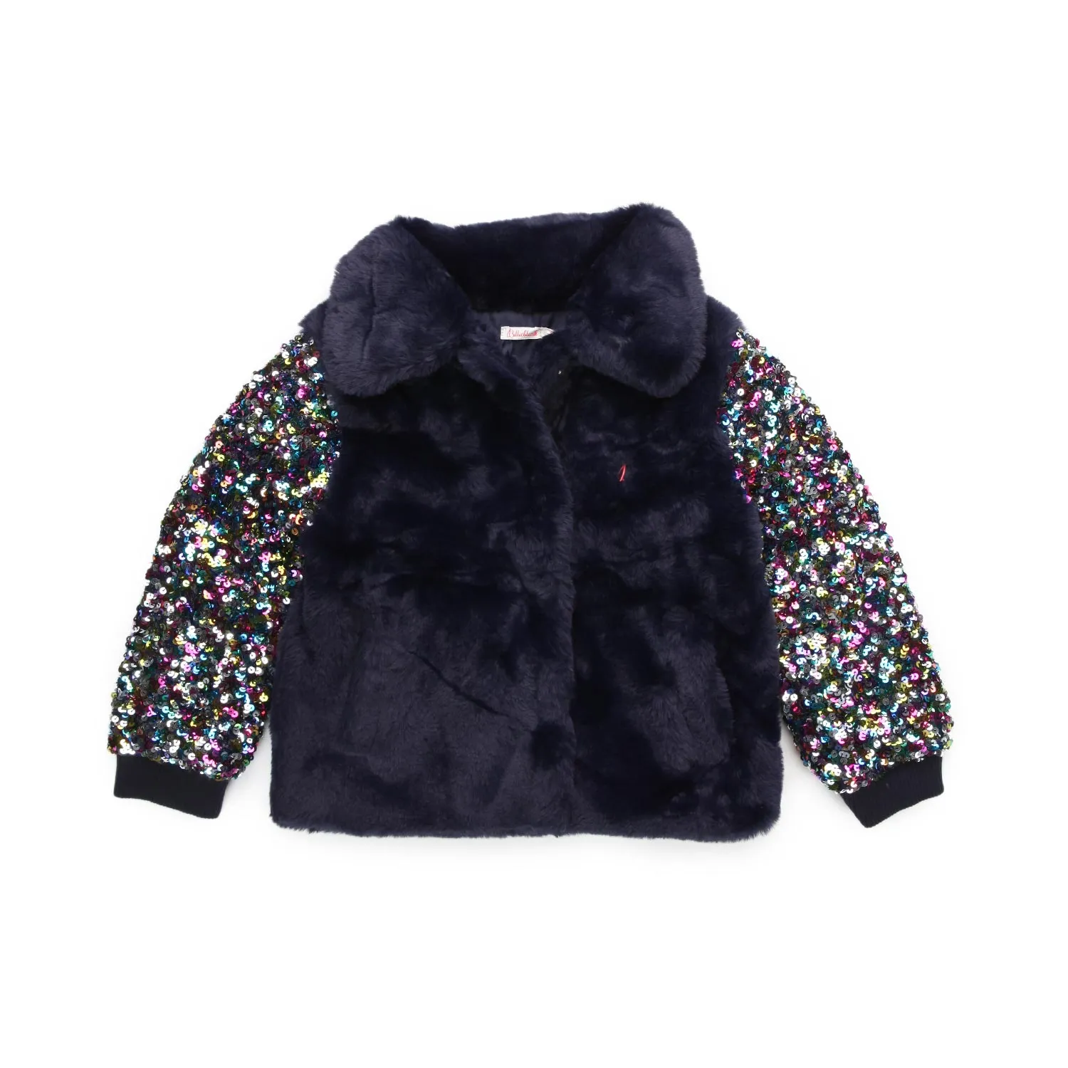 Billieblush Blue Faux Fur Jacket With Sequins For Little Girls