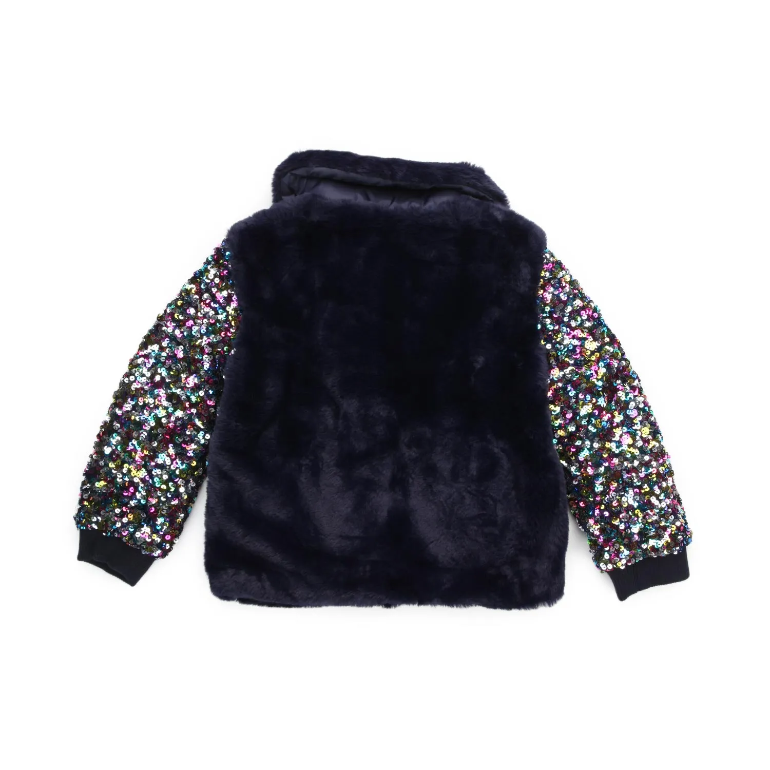 Billieblush Blue Faux Fur Jacket With Sequins For Little Girls