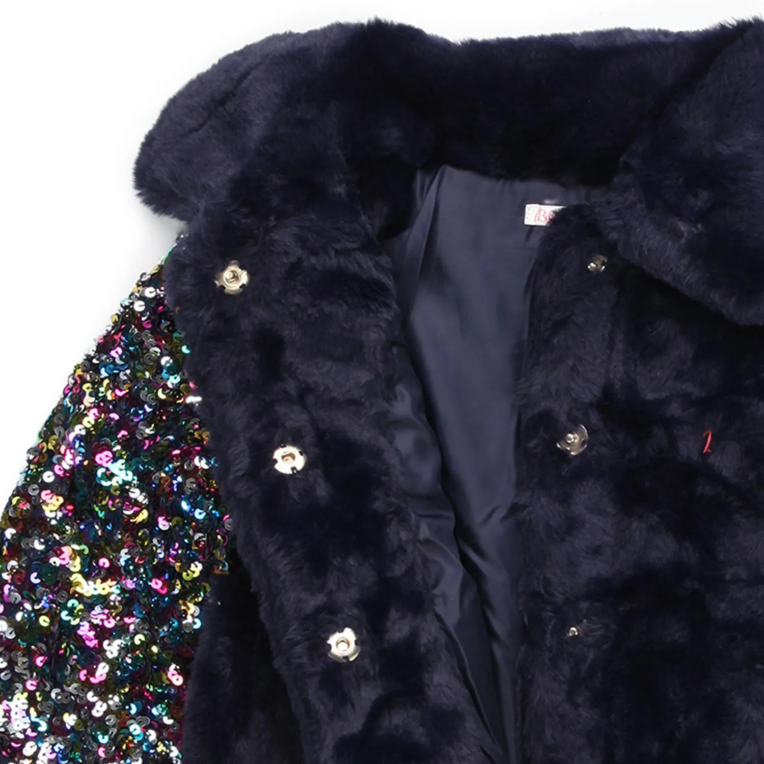 Billieblush Blue Faux Fur Jacket With Sequins For Little Girls