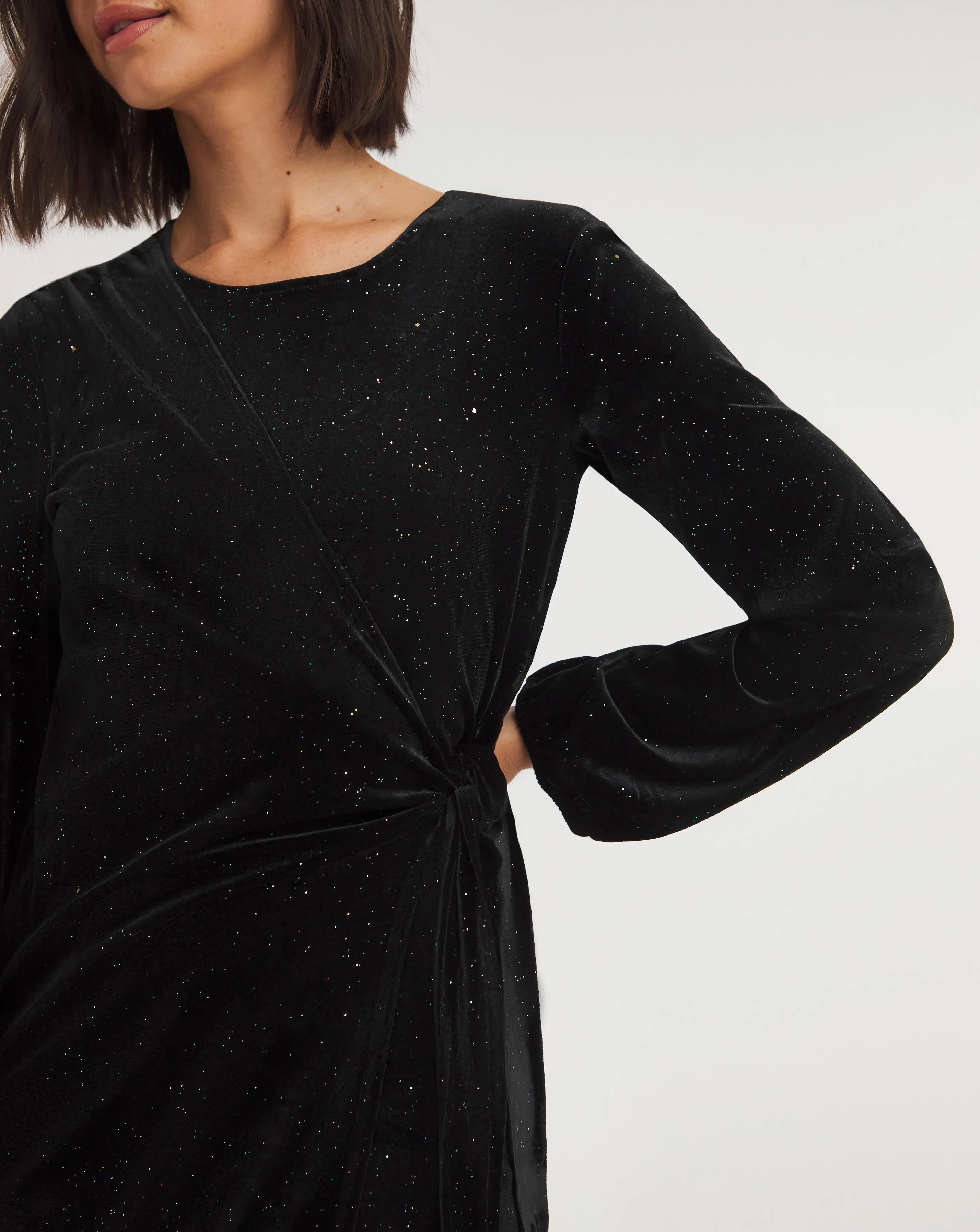 Black Glitter Velour Wrap Midi Dress | Simply Be