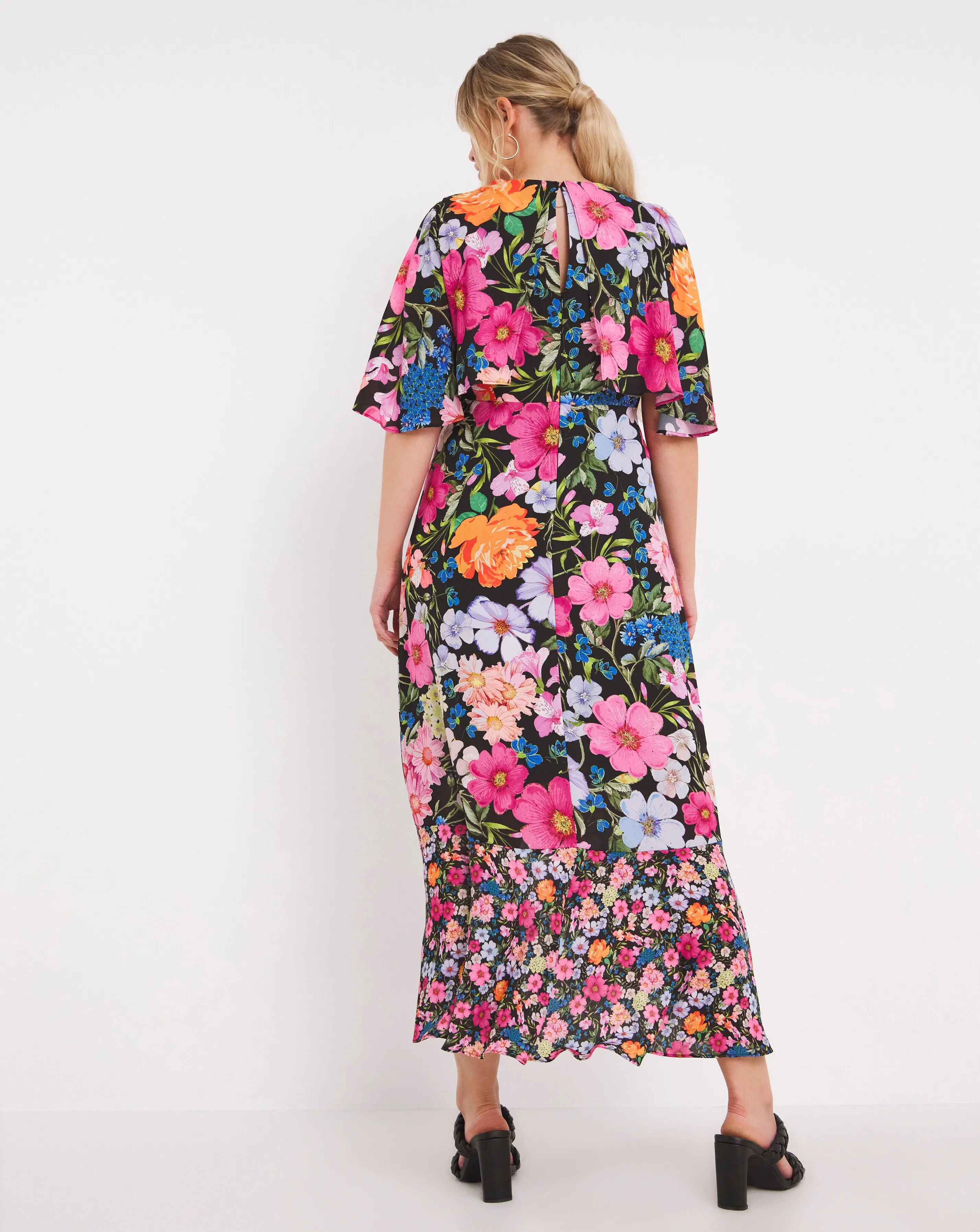 Black Mixed Floral Print Wrap Midi Dress | Simply Be