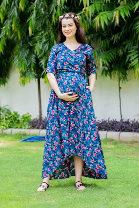 Blue Bloom Maternity & Nursing Hi-Low Wrap Dress