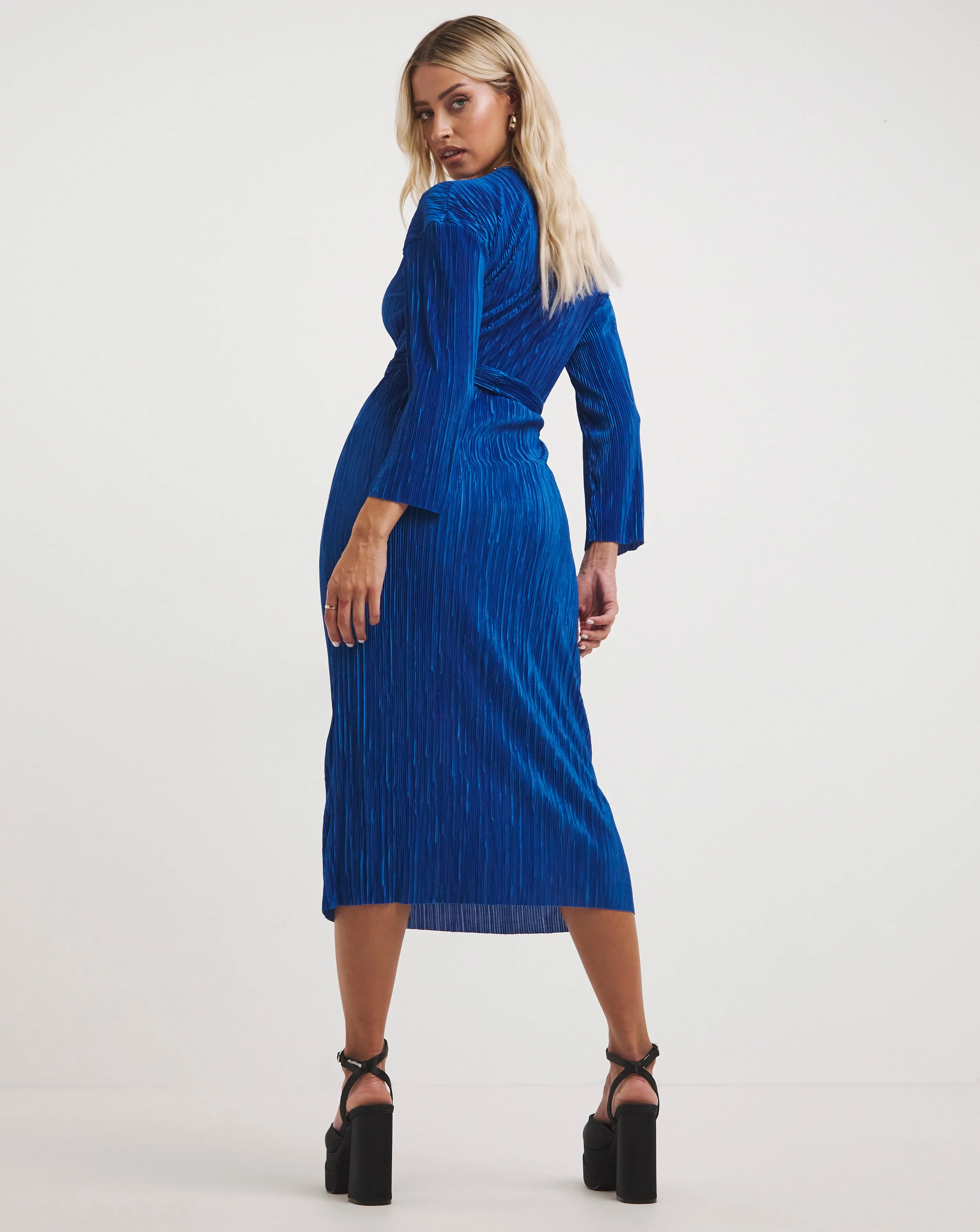 Blue Plisse Wrap Front Midi Dress | Simply Be