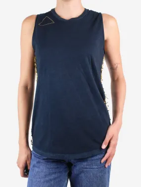   Blue sleeveless safety pins top- size S