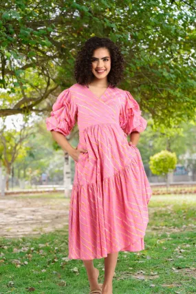 Bubblegum Pink Maternity & Nursing Frill Wrap Dress (100% Cotton)