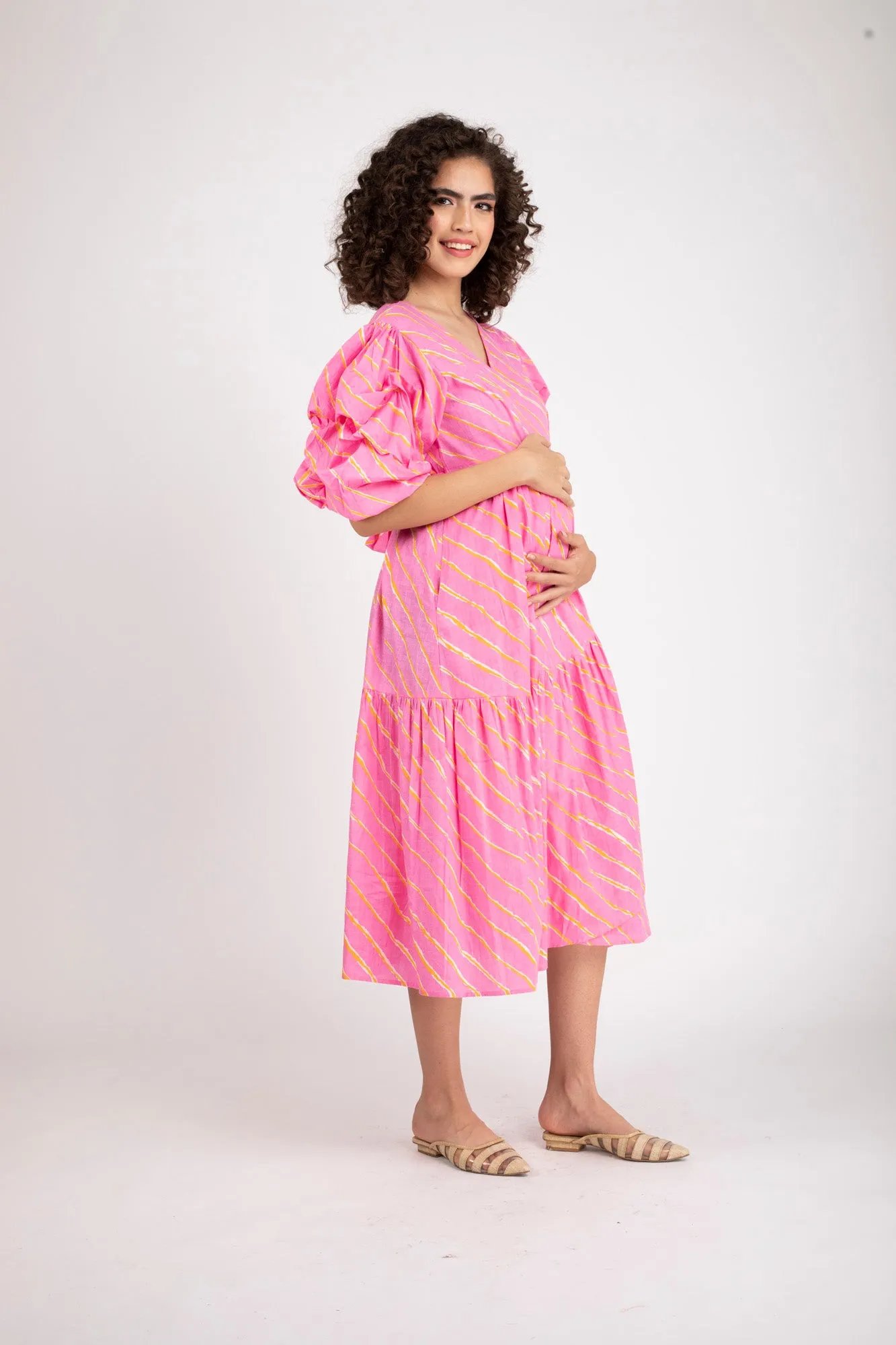 Bubblegum Pink Maternity & Nursing Frill Wrap Dress (100% Cotton)