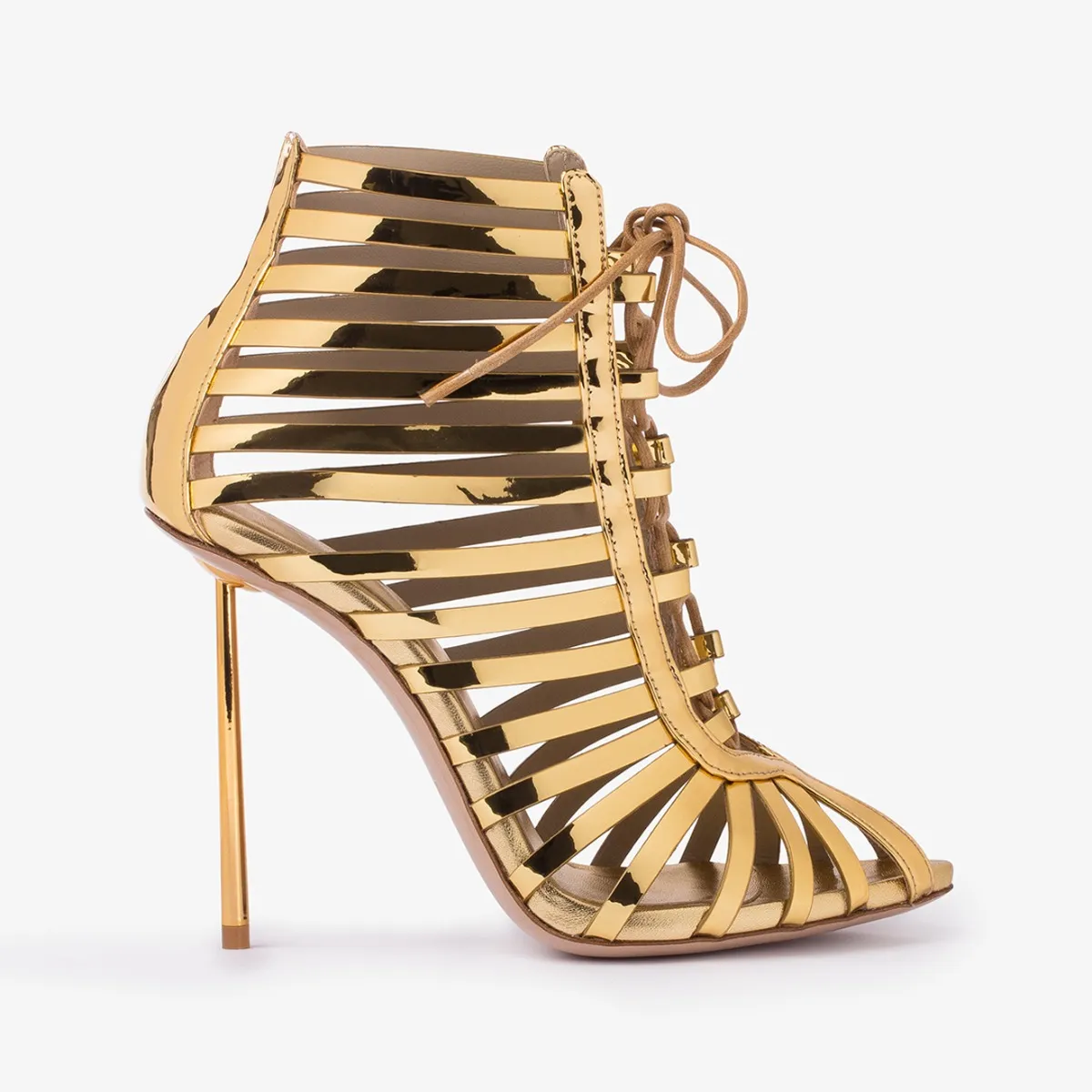 CAGE ANKLE BOOT 120 mm Nugget gold metallic gladiator ankle boot with straps