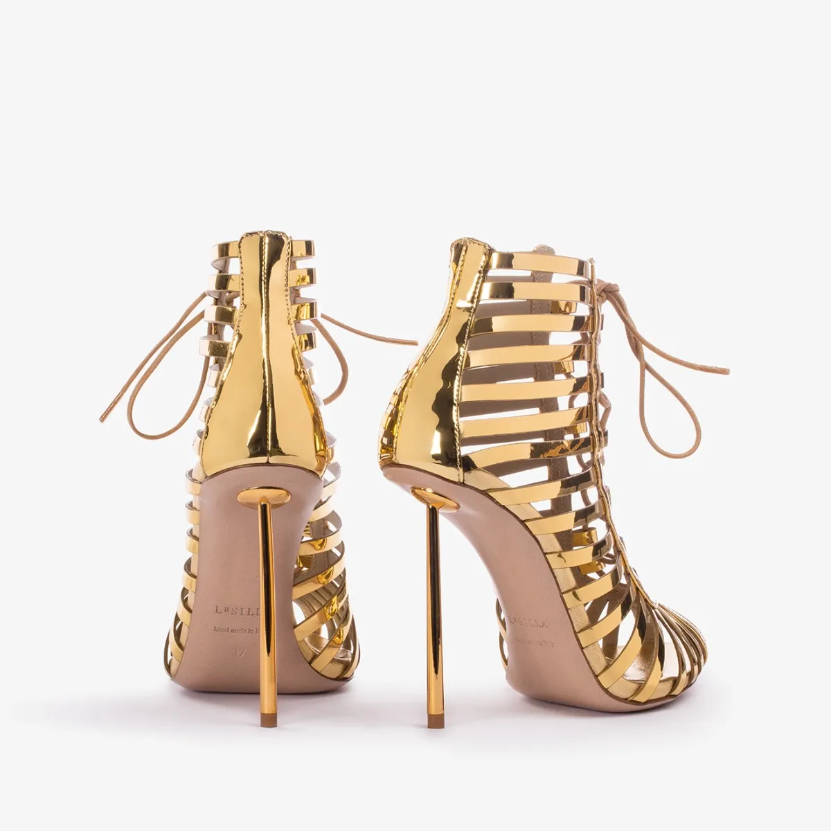 CAGE ANKLE BOOT 120 mm Nugget gold metallic gladiator ankle boot with straps