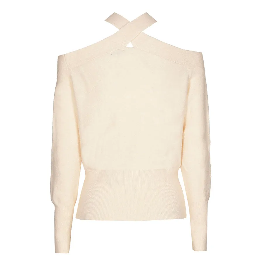 Caroline Biss BEIGE OFF-THE-SHOULDERS LOOSE PULLOVER