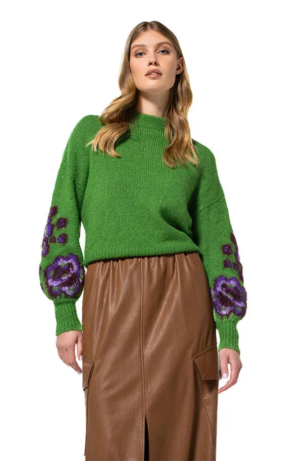 Caroline Biss FLORAL ACCENT SLEEVE PULLOVER