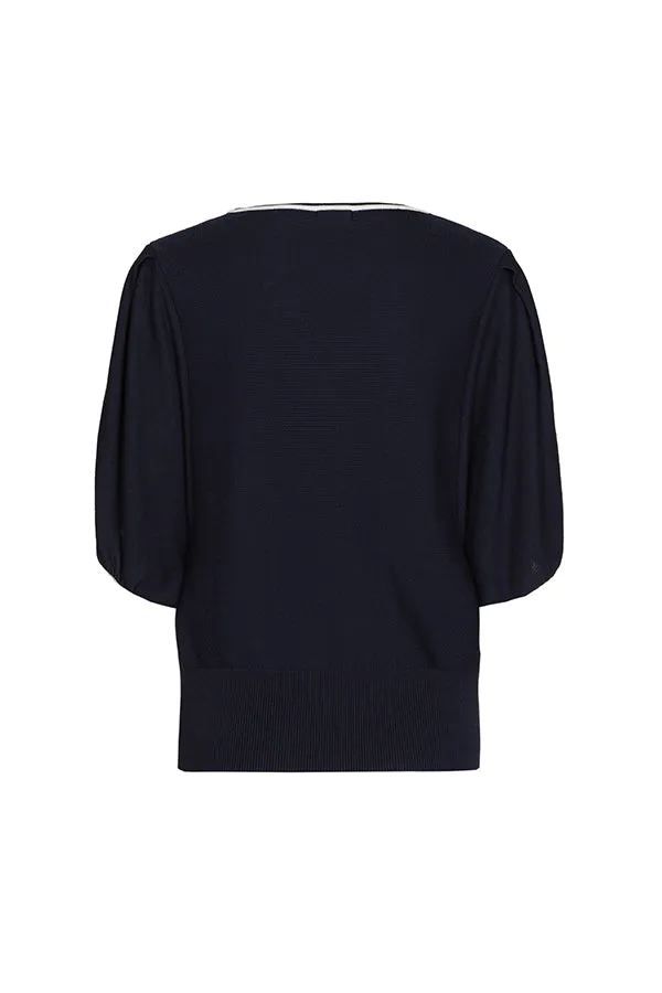 Caroline Biss NAVY SLEEVE EFFECT FINE-KNIT PULLOVER