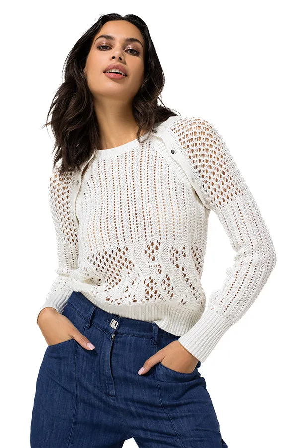 Caroline Biss REMOVABLE SLEEVES LOOSE-KNIT PULLOVER