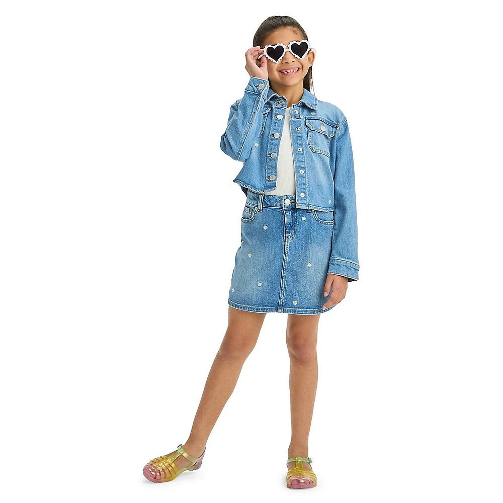 Cat & Jack Girl's Embroidered Daisies Jean Jacket