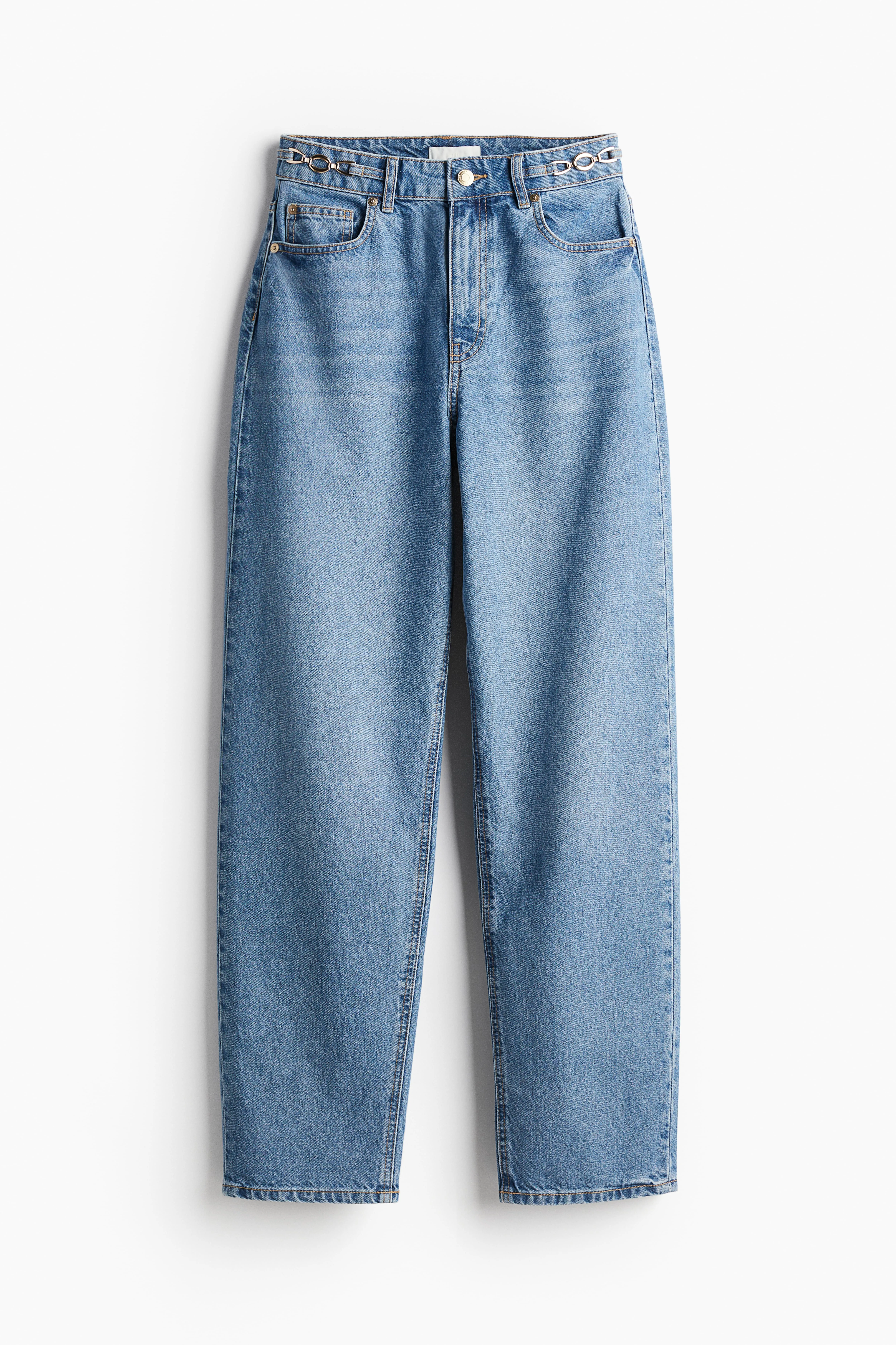 Chain-detail tapered jeans - High waist - Long - Light denim blue - Ladies | H&M GB