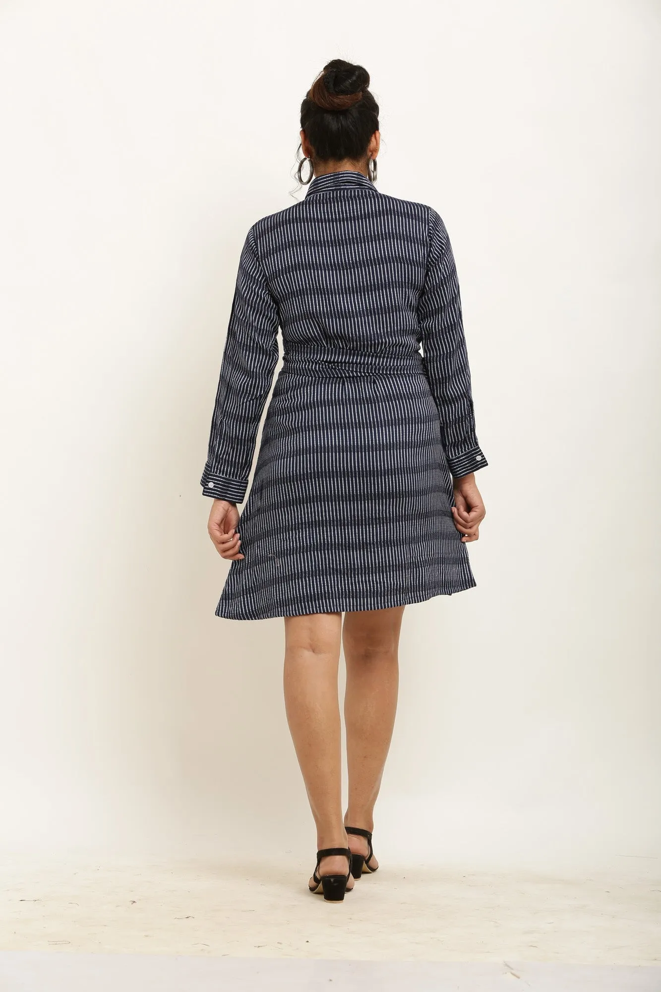 Charming Black & White Striped Maternity & Nursing Wrap Shirt Dress