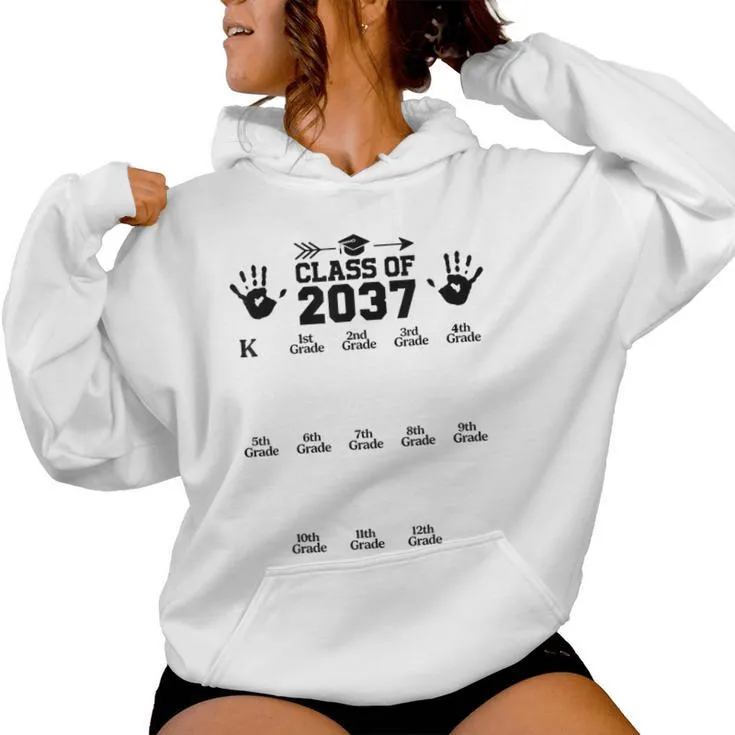 Class Of 2037 Grow With Me Handprint Pre-K 12Th Grade Women Hoodie