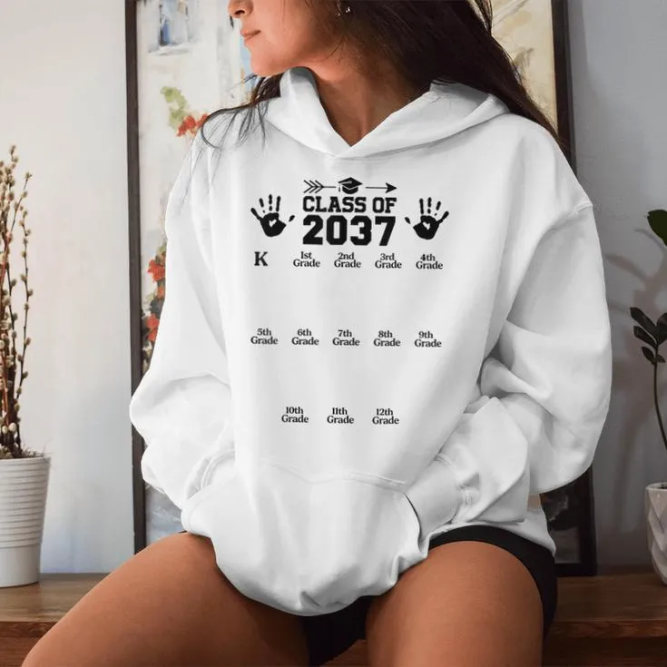 Class Of 2037 Grow With Me Handprint Pre-K 12Th Grade Women Hoodie