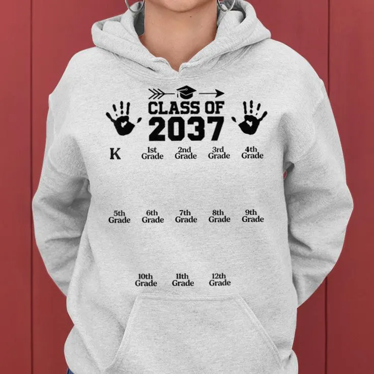 Class Of 2037 Grow With Me Handprint Pre-K 12Th Grade Women Hoodie