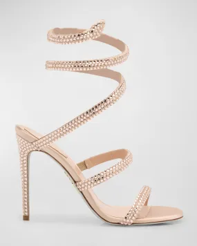 Cleo Satin Strass Snake-Wrap Sandals