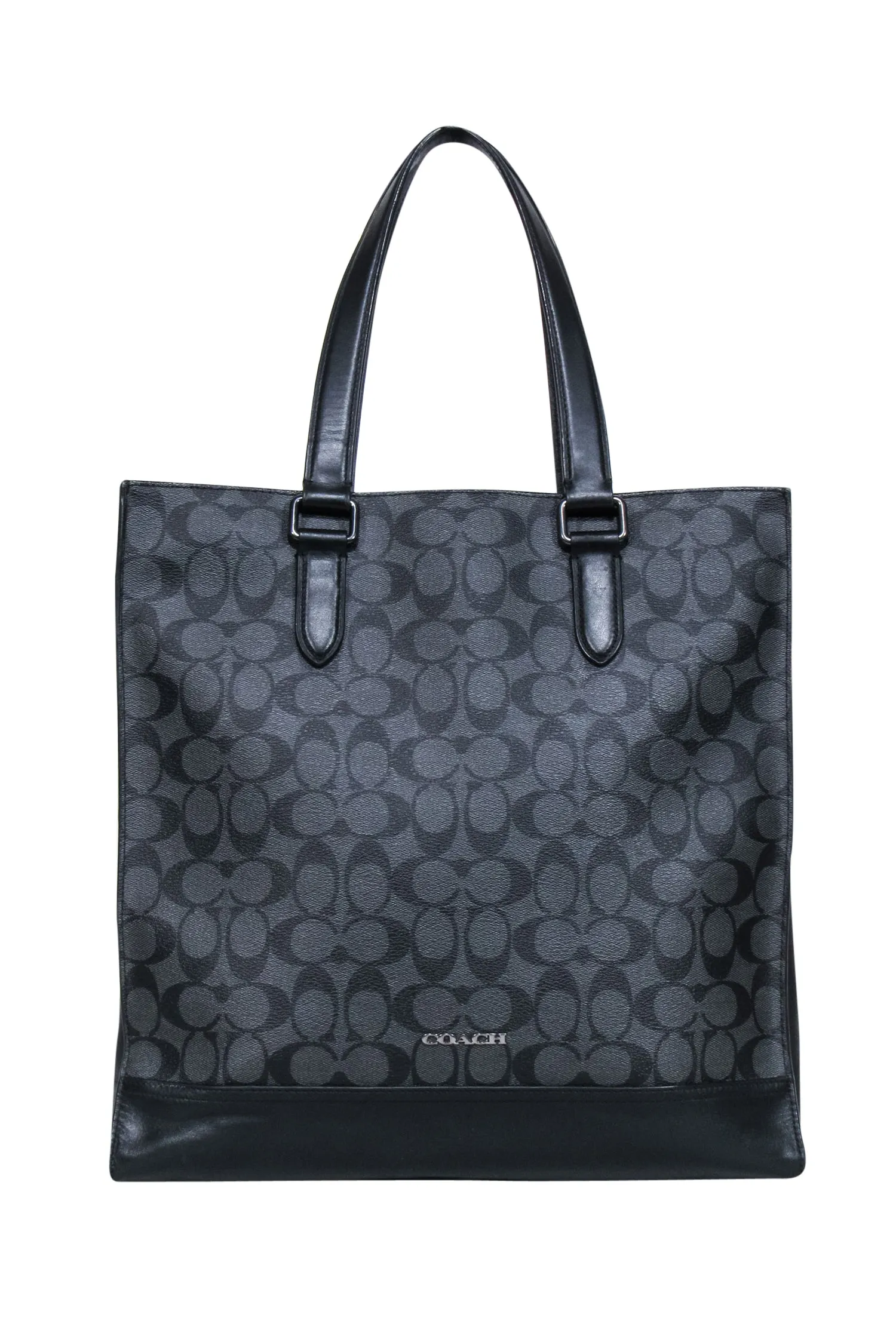 Coach - Black & Grey Monogram Print Leather Trimmed Tote