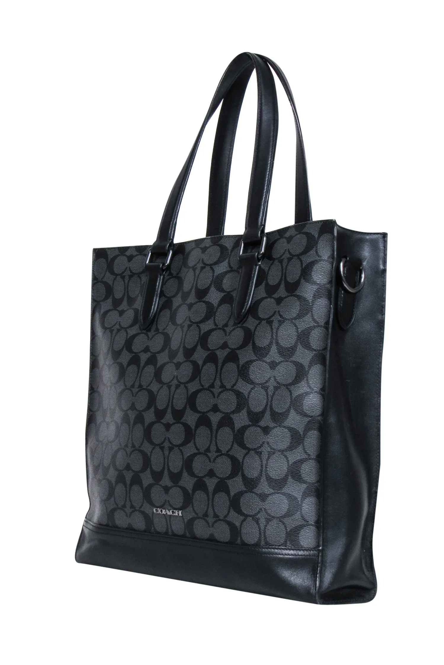 Coach - Black & Grey Monogram Print Leather Trimmed Tote